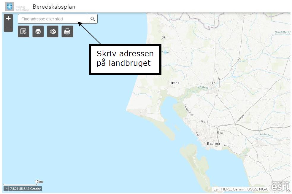 Skriv adressen på landbruget i søgefeltet i kortet